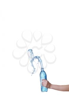 Water Bottle with Water Splash in Hand