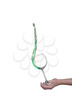 Green alcoholic cocktail on white isolate splash