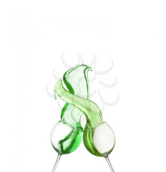 Green alcoholic cocktail on white isolate splash