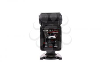 KYIV, UKRAINE - FEBRUARY 28, 2015: Photo camera flash Yongnuo YN-467 on white background