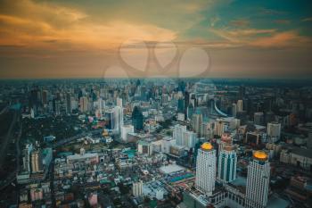BANGKOK THAILAND - APRIL 2, 2017 : Bai Yoke 1and 2 formerly highest building in heart of bangkok thailand capital. Bangkok city central business downtown with highway interchanged, aerial view