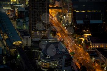 bangkok , thailand 25 march 2017 Aerial view of Bangkok skyline and skyscraper with light trails on Sathorn Road center of business in Bangkok downtown.