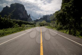 Beautiful romantic mountain route in Thailand, Curve of road,tropical road in jungle, Scenic view. Road Landscape Northern part Thailand