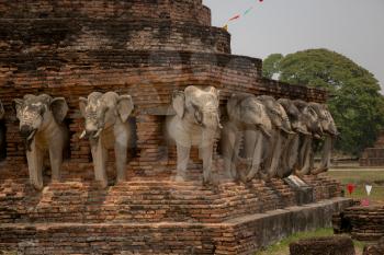 Elephant statues in Sukhothai historical park, Thailand. These are in the ancient temples in Sukhothai historical park.