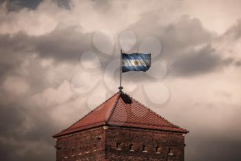 Closeup of grunge flag of Argentina. Flag with original proportions