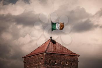 Flag with original proportions. Closeup of grunge flag of Ireland