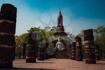 Wat Chana Songkhram. One of the largest chedis in Sukhothai. The temple was probably built in the 14th century. Its name translates to temple of the won war. Sukhothai Historic Park. Thailand.