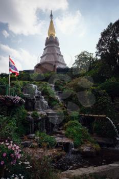 Landscape of pagoda at the Inthanon mountain at sunny day, Chiang Mai, Thailand. Inthanon mountain is the highest mountain in Thailand.