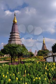 King and Queen pagoda of Doi Inthanon Chiangmai Thailand. Naphamethinidon and Naphaphonphumisiri These two stupas are dedicated to the recently late king and his wife.