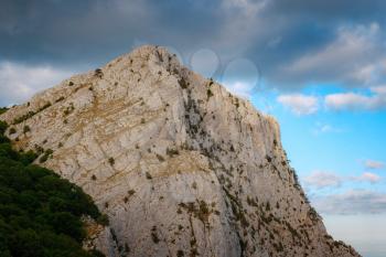 Amazing cliffs of Crimea, Russia. Mountain landscape. beautiful sunset mountain covered with forest