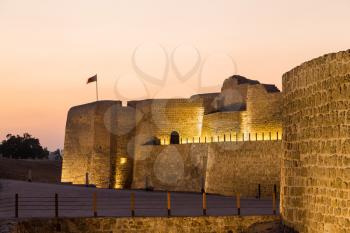 Sunset at the recontructed Bahrain Fort near Manama at Seef, Bahrain