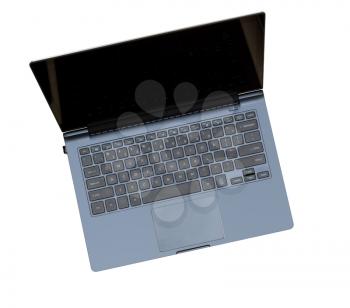 Overhead view of cut out or isolated high end touch screen ultrabook or laptop