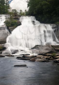 The dramatic waterfall of High Falls on the Little River in Dupont State Forest near Brevard North Carolina