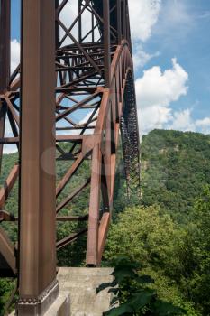 Detail of the structure of the girders of the high arched New River Gorge bridge in West Virginia