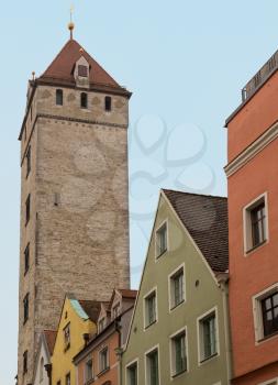 Golden Tower, an expensive display of Patrician wealth in the medieval town of Regensburg, Bavaria, Germany