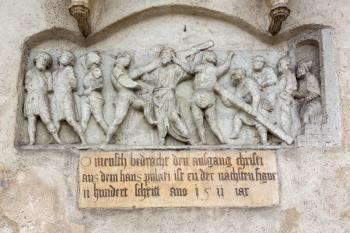 Detail of crucifixion statue on St Emmeram Abbey or Basilica in Regensburg, Bavaria, Germany