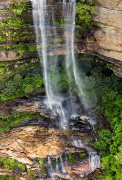 Multiple cascades of Katoomba Falls in the Blue Mountains of New South Wales near Sydney Australia