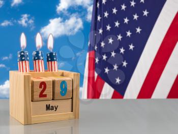 Wooden calendar as reminder that Memorial Day in the USA is 29 May 2017