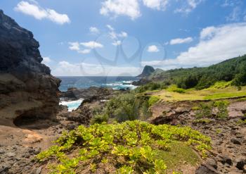 Rugged and beautiful coastline around north east of Hawaiian island of Maui on Kahekili highway