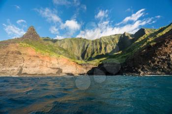 Ka'a'Alahina Ridge on Na Pali coastline in Kauai from sunset cruise