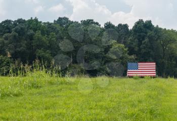 US flag painted onto a large billboard in a roadside field in Virginia