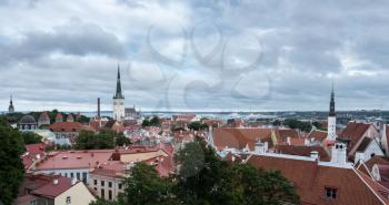 Rooftop panorama from viewing gallery in Toompea over the old town of Tallinn Estonia