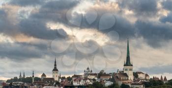 Rooftop panorama from cruise ship port over the old town of Tallinn Estonia