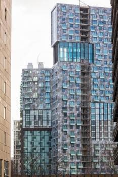 LONDON, UK - JANUARY 30, 2016: New apartment or residential tower in Canary Wharf, Docklands, London, England