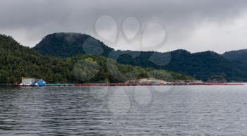 Industrial scale salmon and trout fish farming installation near Stavanger in Norway