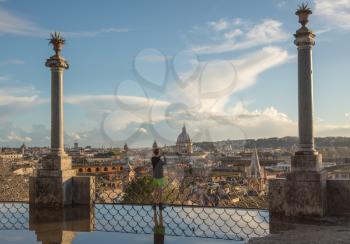 Skyline of city of Rome, Italy from the Belvedere terrace with reflection