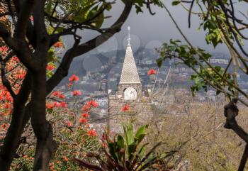 Clock tower of Cathedral in Funchal on island of Madiera