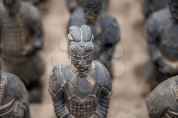 Detail of a model of the pottery terracotta army warriors and soldiers found outside Xi'an China