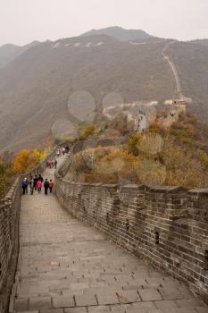 Great Wall of China at Mutianyu stretches for miles over the wooded slopes