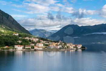 Small village of Prcanj on coastline of Gulf of Kotor in Montenegro