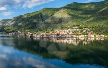 Small village of Prcanj on coastline of Gulf of Kotor in Montenegro