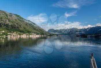 Small villages of Prcanj and Dobrota on coastline of Gulf of Kotor in Montenegro