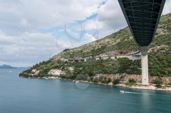 View of construction under the Franjo Tudman bridge in the Dubrovnik cruise port near the old town