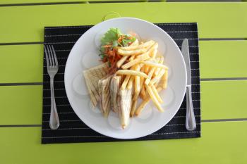 Restaurant menu. Dishes which give at restaurants. French fries