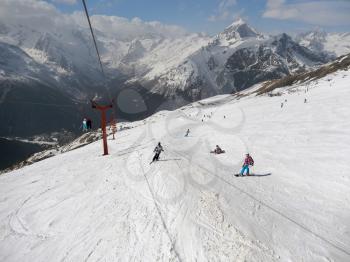 Skiing. Training ride on skis. Winter sport.