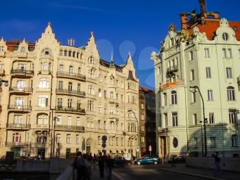 Prague, Czech Republic - August 23, 2016: Attractions of city Prague. Statues and monuments. Historical Buildings