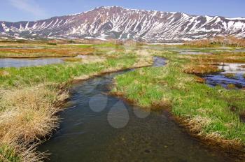 Nature of Kamchatka. Landscapes and magnificent views of the Kamchatka Peninsula. The nature of Kamchatka, a burnt volcano, an area near a volcano.