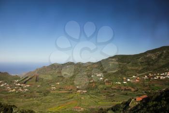 Mountain landscape of Tenerife. Volcanic island. Hills and valleys.