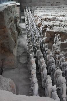 XIAN, CHINA - October 29, 2017: Terracotta Army. Clay soldiers of the Chinese emperor. Sculptures of the soldiers of the emperor.