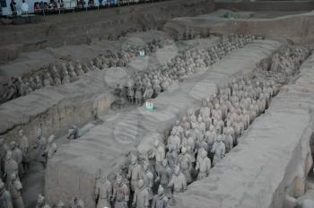 XIAN, CHINA - October 29, 2017: Terracotta Army. Clay soldiers of the Chinese emperor. Sculptures of the soldiers of the emperor.