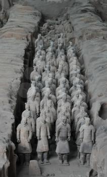 XIAN, CHINA - October 29, 2017: Terracotta Army. Clay soldiers of the Chinese emperor. Sculptures of the soldiers of the emperor.