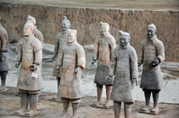 XIAN, CHINA - October 29, 2017: Terracotta Army. Clay soldiers of the Chinese emperor. Sculptures of the soldiers of the emperor.