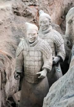 XIAN, CHINA - October 29, 2017: Terracotta Army. Clay soldiers of the Chinese emperor. Sculptures of the soldiers of the emperor.