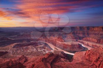 Colorful sunrise at Dead Horse Point, Colorado river, Utah, USA