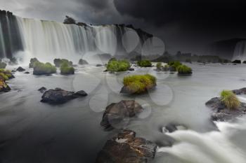 Iguassu Falls, the largest series of waterfalls of the world, located at the Brazilian and Argentinian border, View from Brazilian side