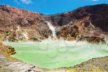 Hot acid lake in volcanic crater, White Island volcano, New Zealand

